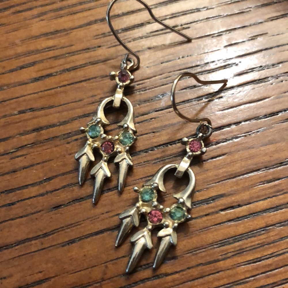 Victorian revival vintage earrings gold tone 1960’s?  New ear wires pink blue